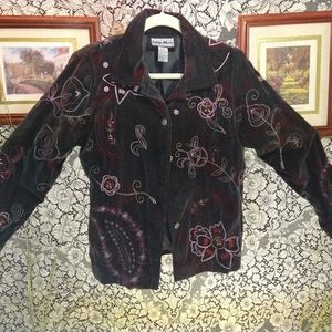 Indigo Moon black jacket velour beads embroidery cotton shoulder pads vintage